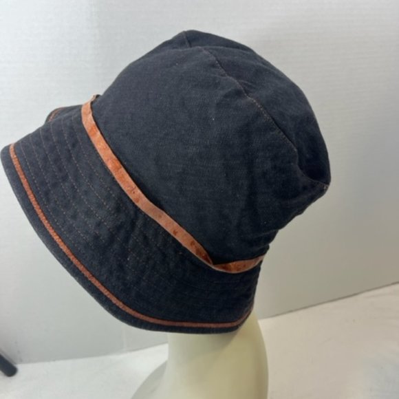 Floppy Sun Hat Black Brown Stitched Cotton Blend Daniele Meucci Made in Italy - Picture 2 of 10